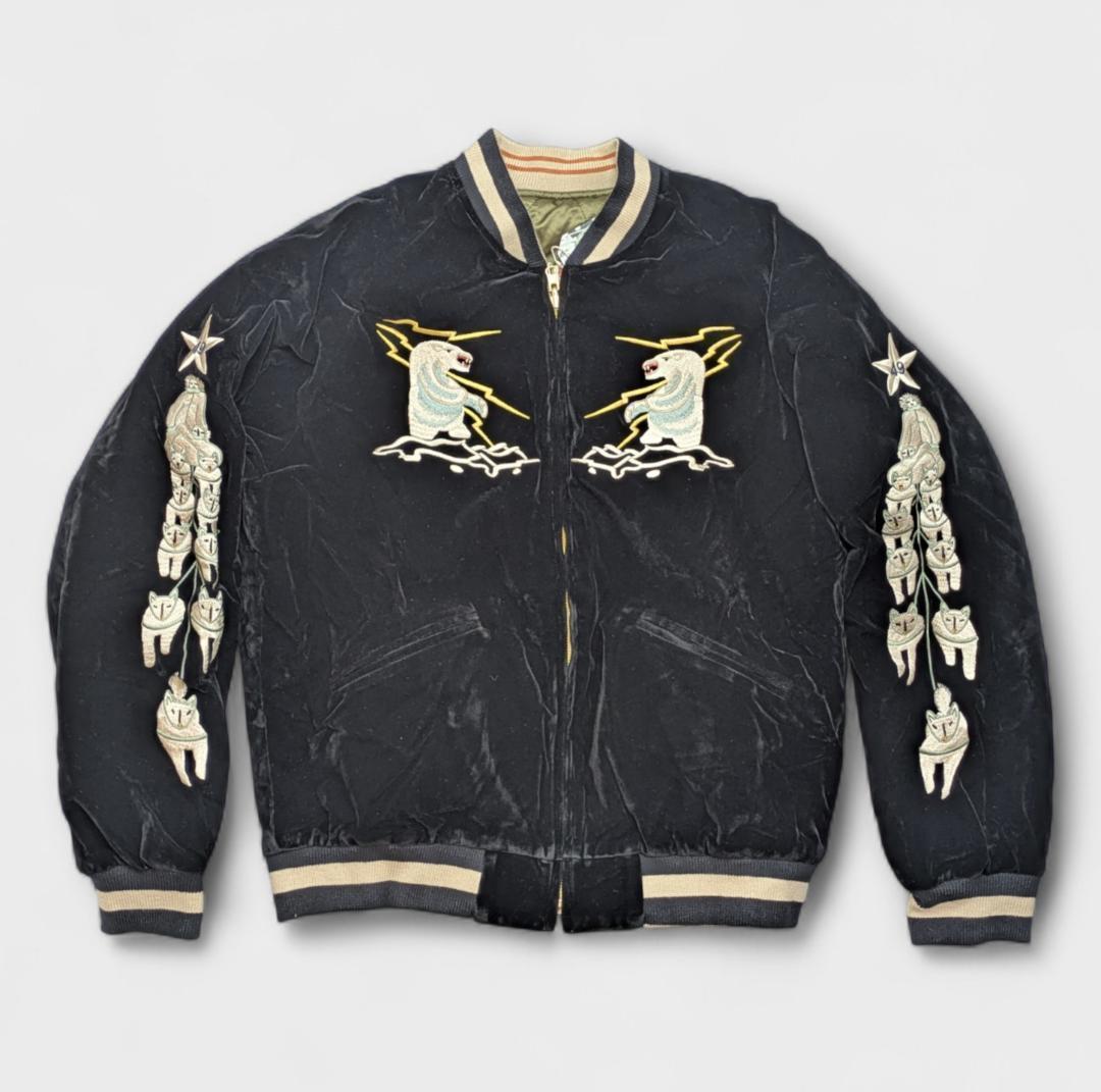 アラスカ　スカジャン　スーベニアジャケット　白熊　鹿　刺繍　　リバーシブル　L