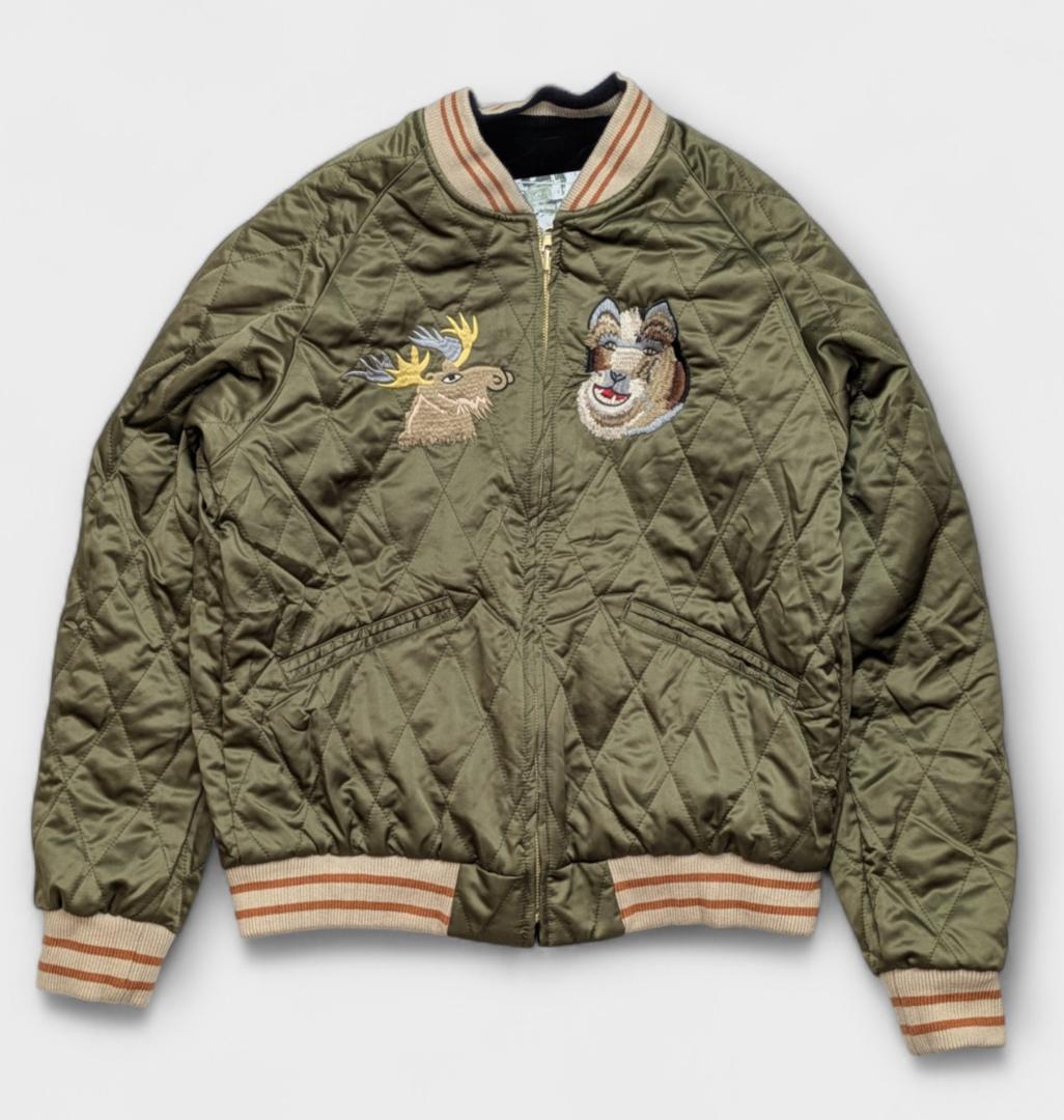 アラスカ　スカジャン　スーベニアジャケット　白熊　鹿　刺繍　　リバーシブル　L