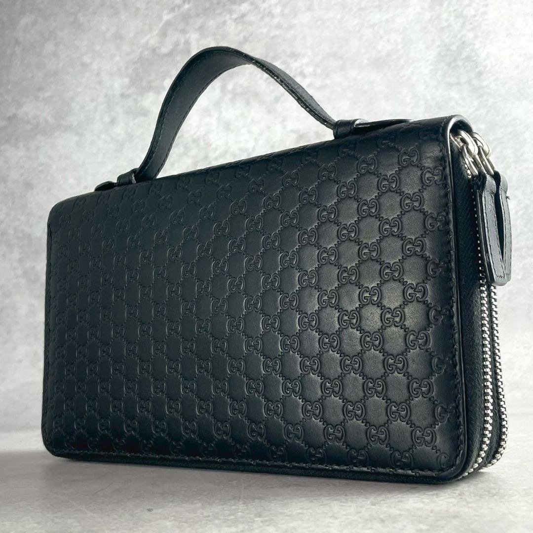 グッチ マイクロシマ オーガナイザー ダブルファスナー レザー ブラック