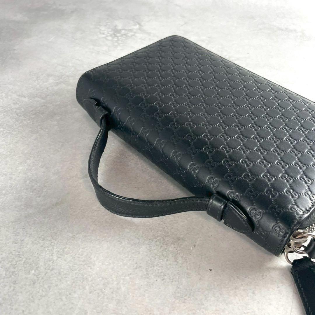 グッチ マイクロシマ オーガナイザー ダブルファスナー レザー ブラック