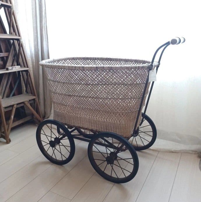 アンティーク 花籠 乳母車 ヴィンテージ 店舗什器 古道具 引取限定