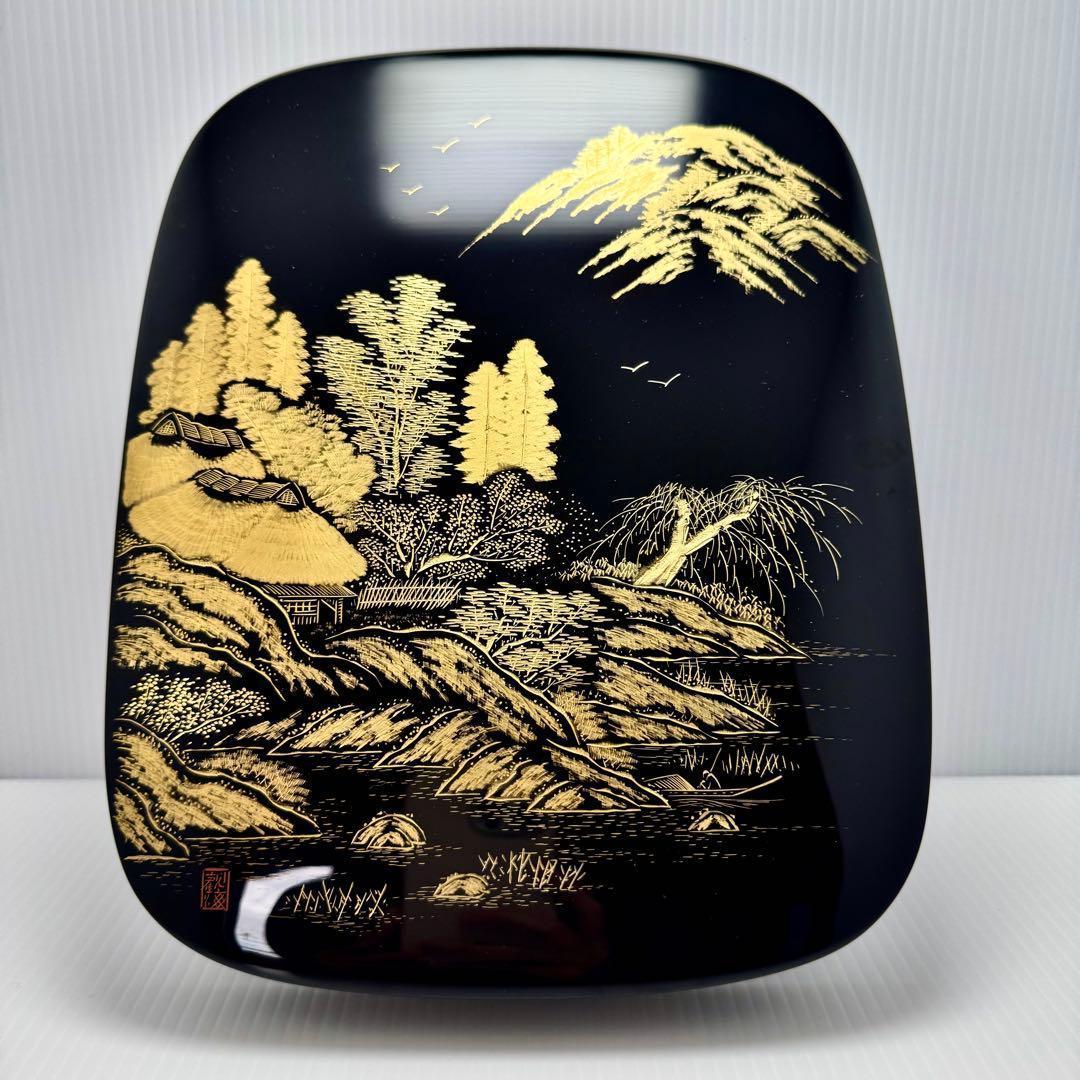 新品未使用 輪島塗 沈金 山水 山水蒔絵 硯箱 文箱 霧箱 金 漆器 伝統工芸