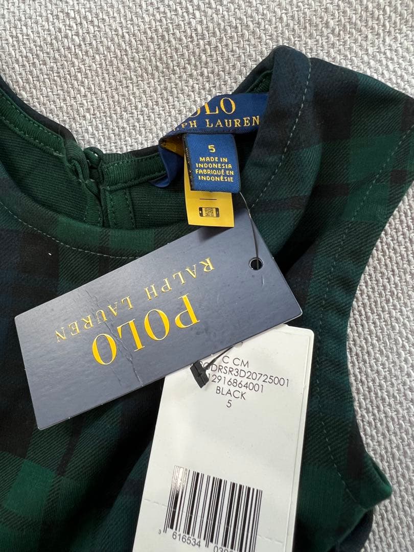 ラルフローレン　緑×黒　ノースリーブ チェック柄 ワンピース　サイズ120cm