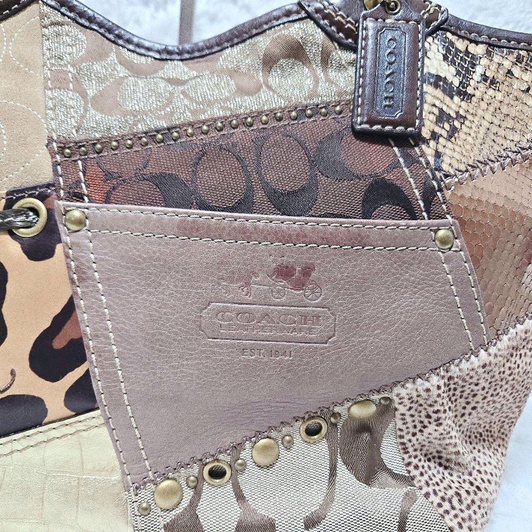 COACH パッチワーク トート ブリーカー 異素材 ブラウン 12899