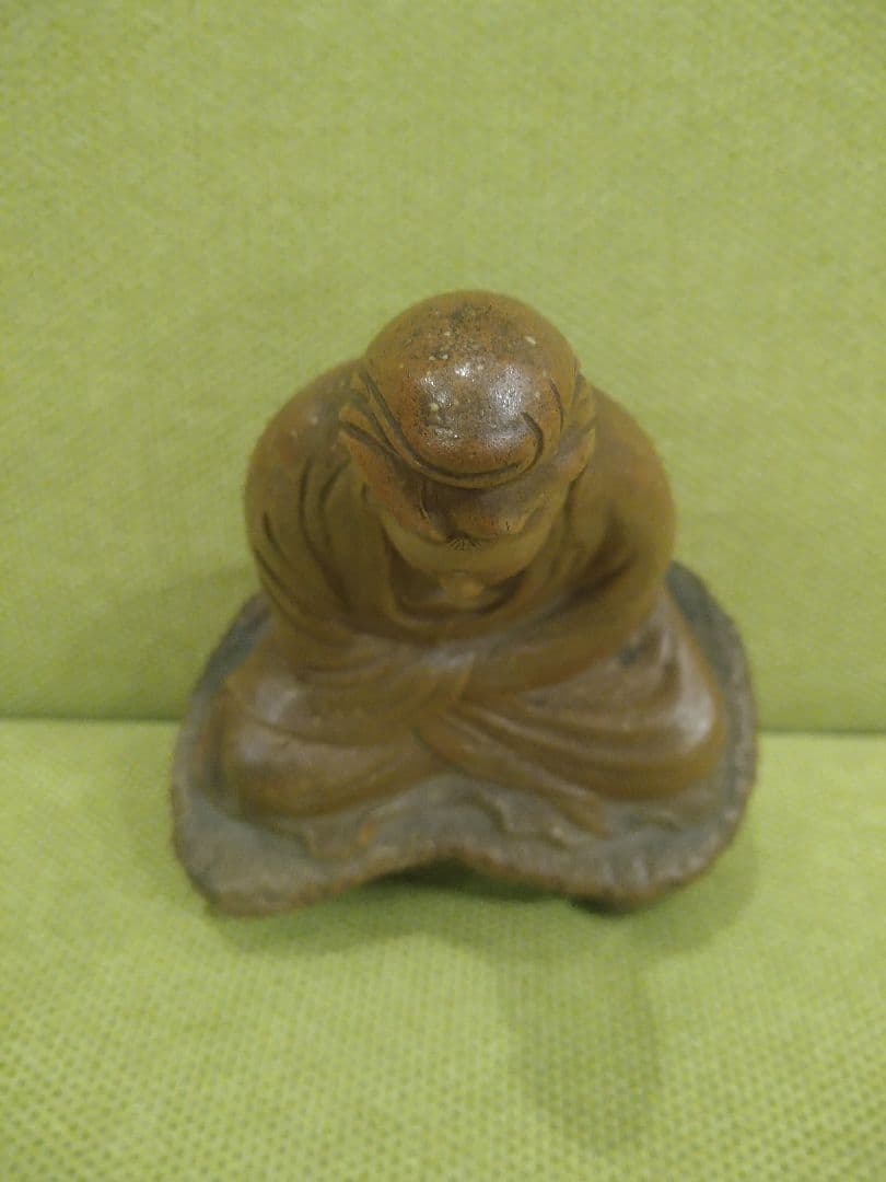 陶器製 仏像 座像、備前焼の観音様座像A1、№009、古い備前焼置物、希少品、