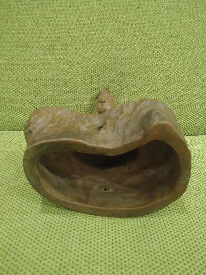 陶器製 仏像 座像、備前焼の観音様座像A1、№009、古い備前焼置物、希少品、