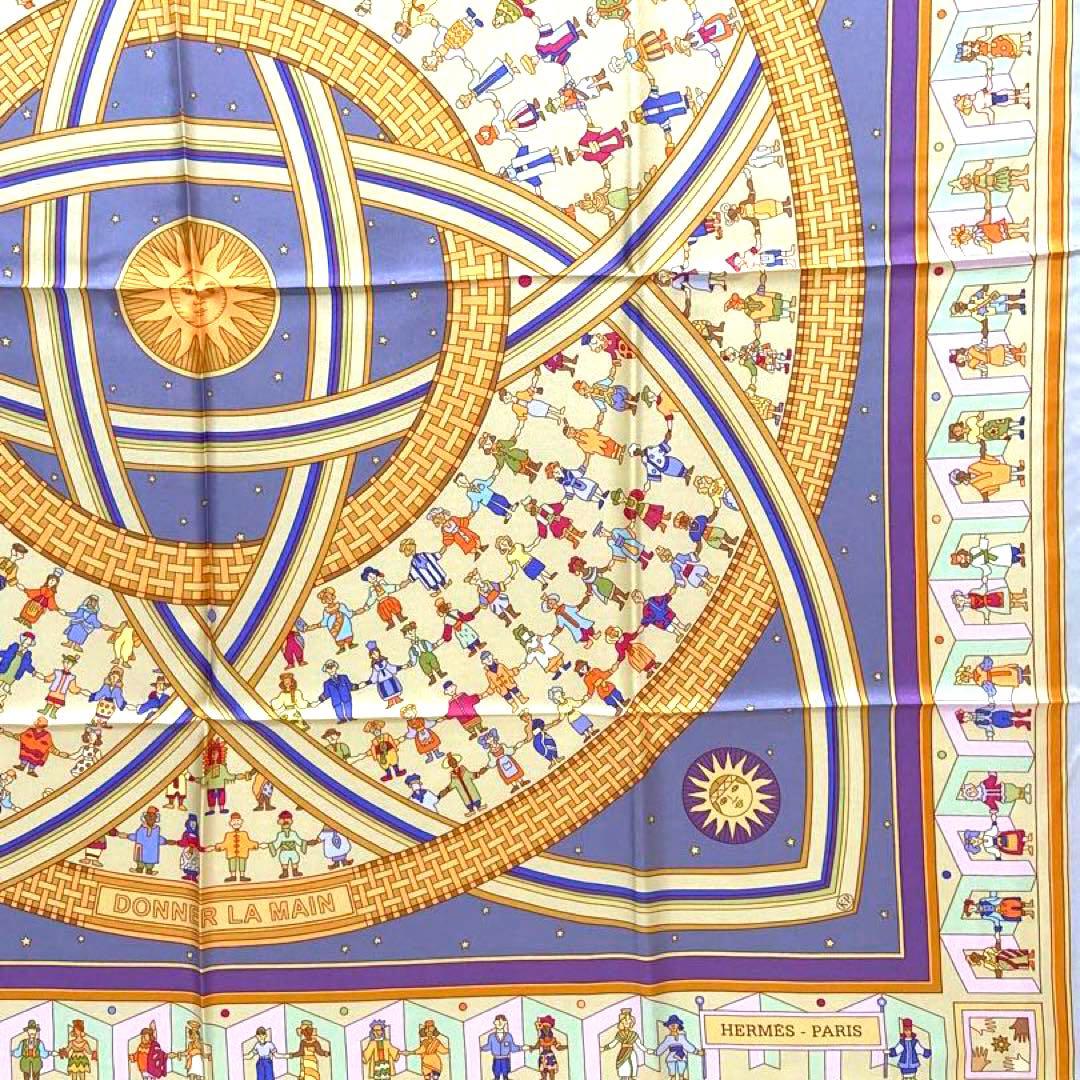 極美品 箱付未使用 エルメス シルクスカーフ カレ90 手を差し伸べる 手を繋ぐ