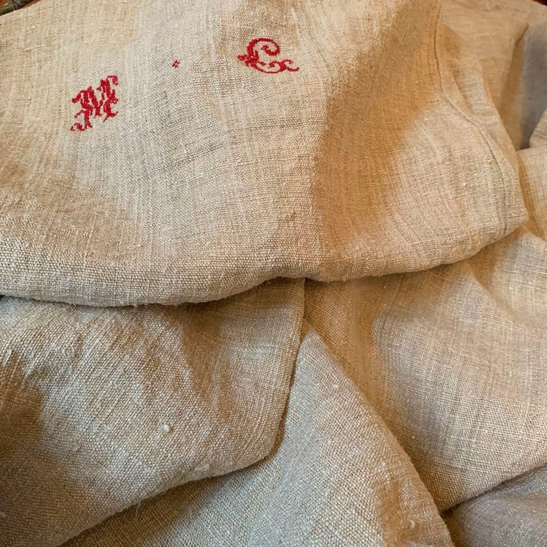 フランス＊アンティークホームスパンリネンシーツです＊手紬手織りシャンブルリネン