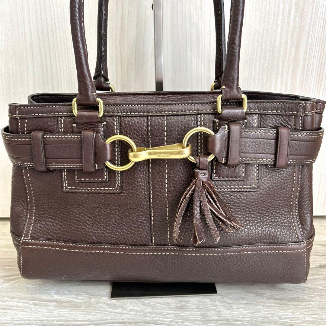 【美品】コーチ トートバッグ ブラウン レザー シボ革 10212