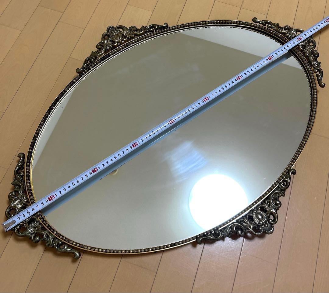 ★vintageミラー鏡アンティーク調 ウォールミラー 壁掛け 楕円大型 美容室