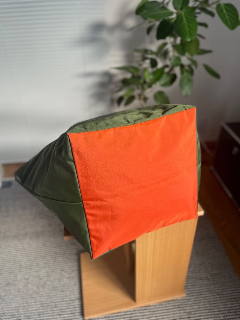 【美品】エルベシャプリエ　舟形トート　XLサイズ　バイカラー カーキ×オレンジ