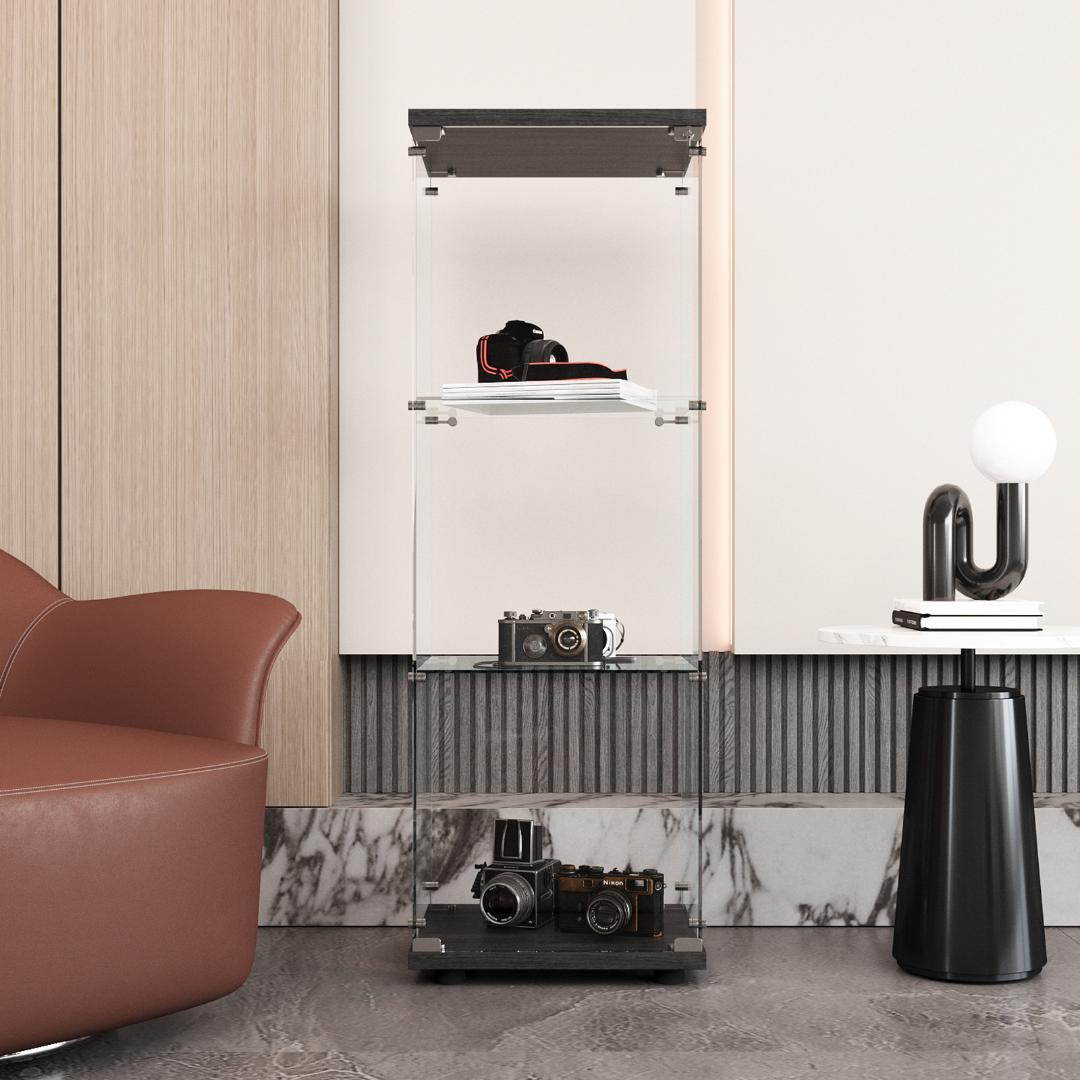 【新品】コレクションケース ガラスケース フィギュア 3段 スリム 棚 ブラック