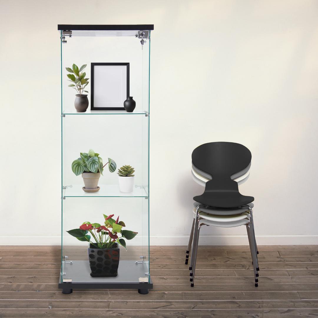 【新品】コレクションケース ガラスケース フィギュア 3段 スリム 棚 ブラック