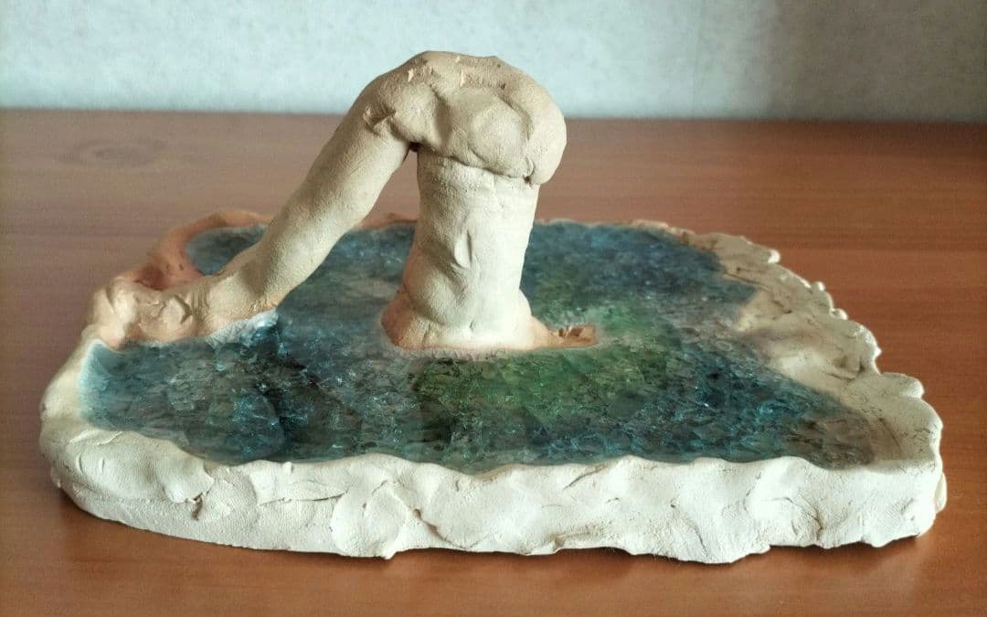 プールとブランコ ガラス 陶芸作品 梱包済み❤