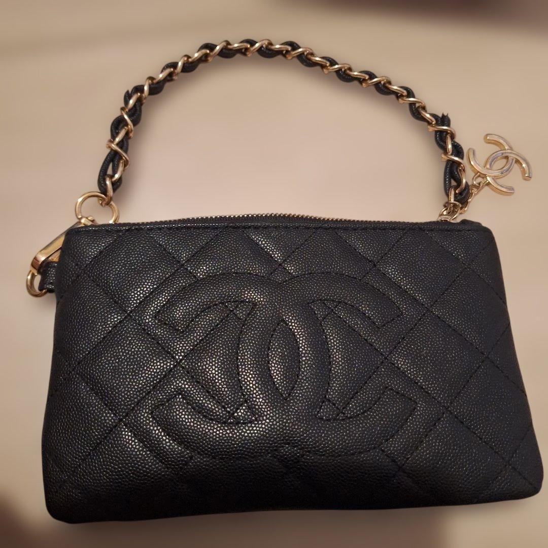 CHANEL ブラック キルティング ポーチ