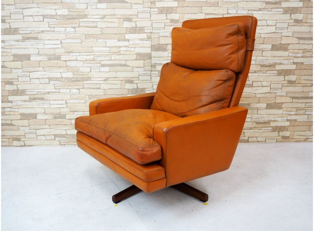 ビンテージVatne北欧バットネ　オットマン付本革1人掛けソファ