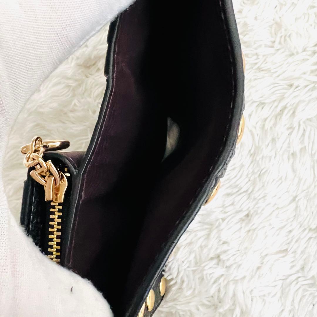 新品　正規品　COACH コーチ　ブラック　スタッズ レザー 二つ折り財布