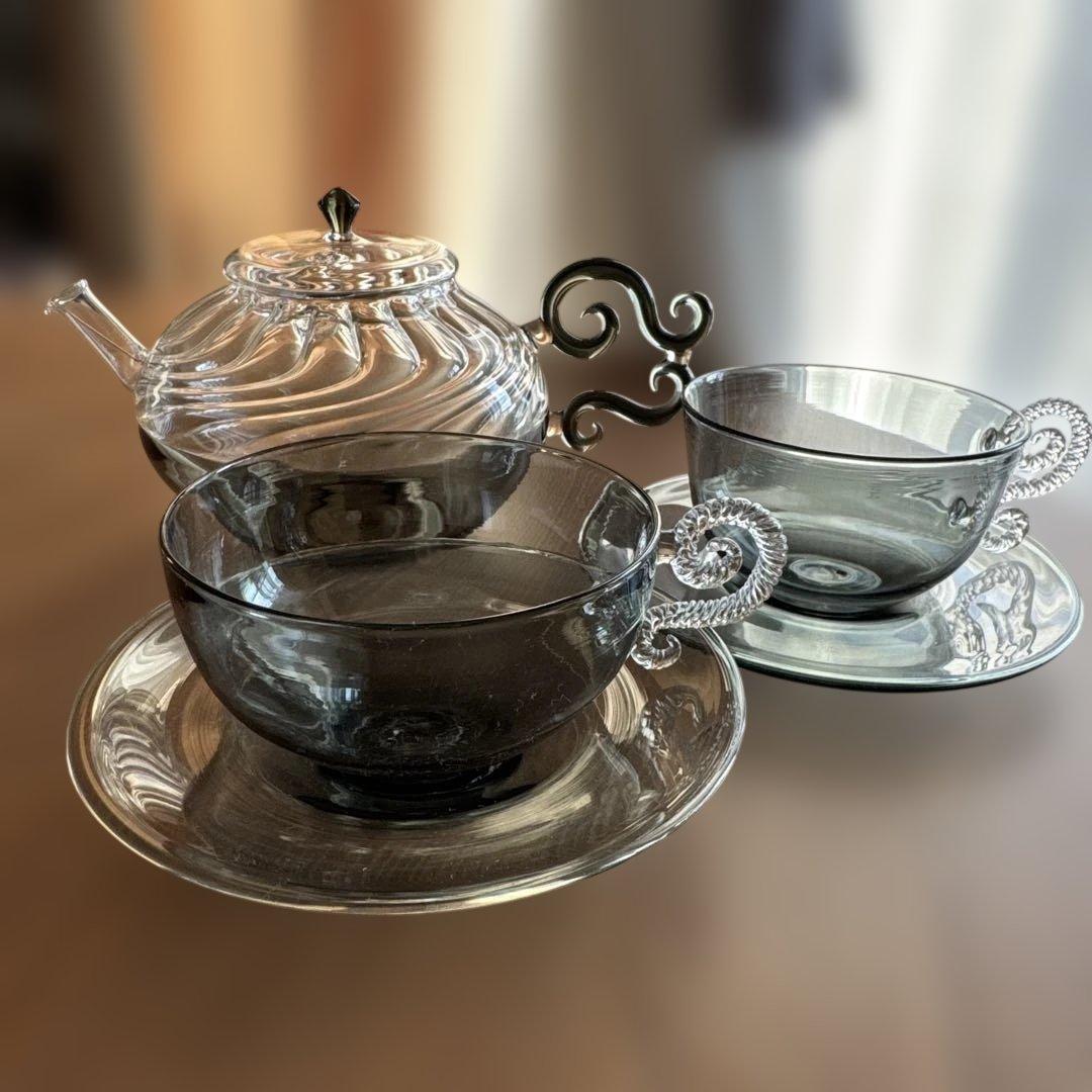 【新品未使用】glass atelierえむに グレー ティーポットカップセット