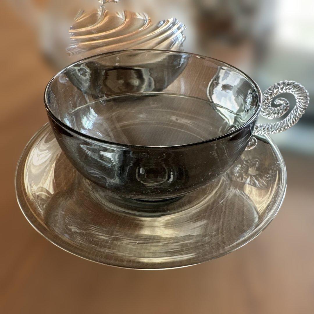 【新品未使用】glass atelierえむに グレー ティーポットカップセット