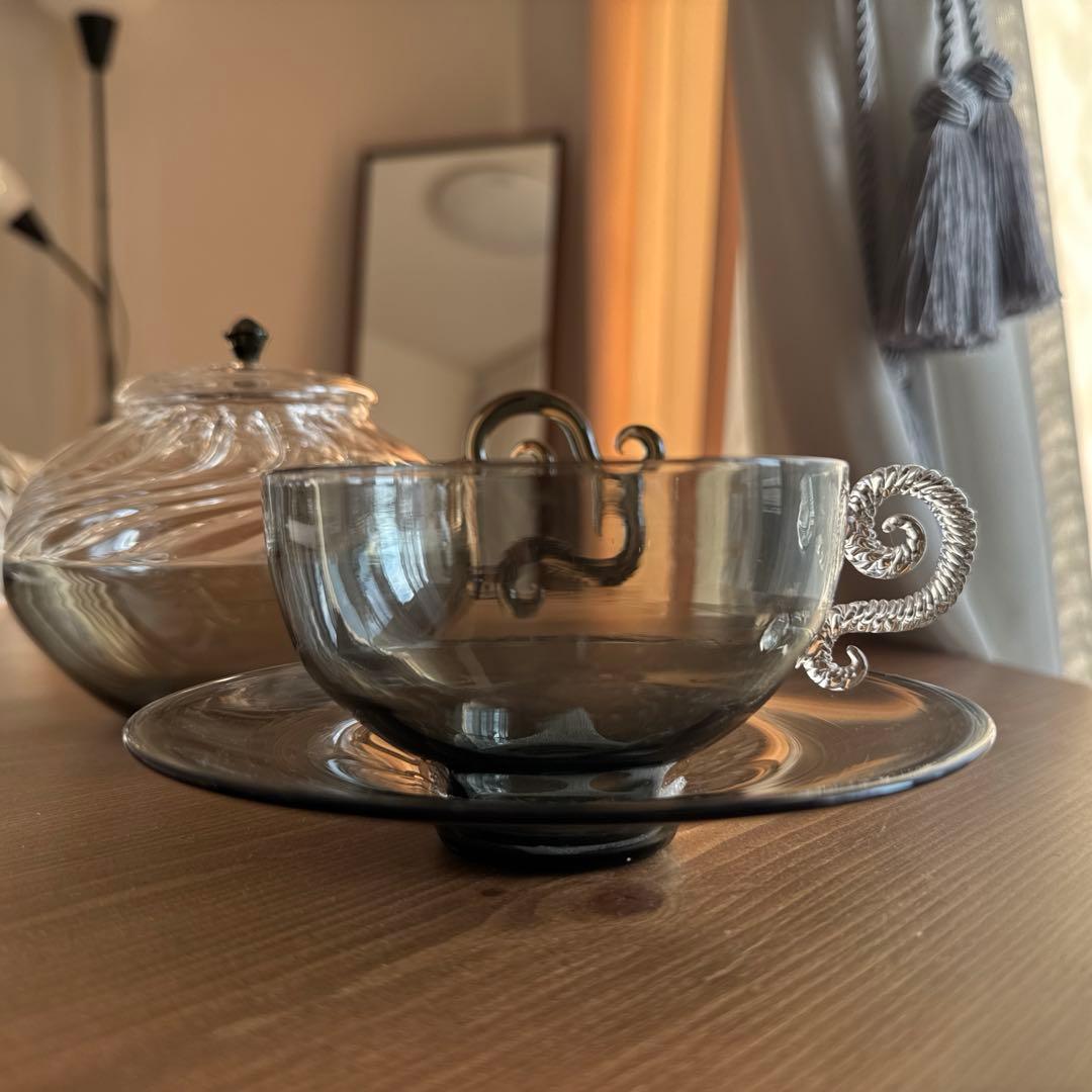 【新品未使用】glass atelierえむに グレー ティーポットカップセット
