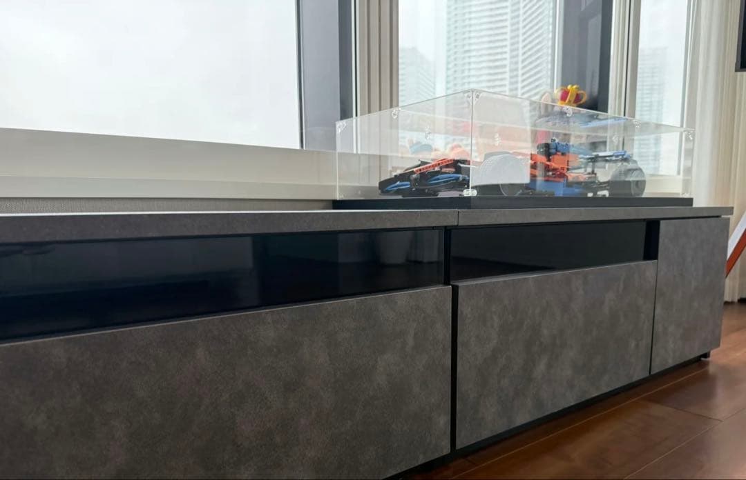 グレー木製テレビボード 引き出し付き