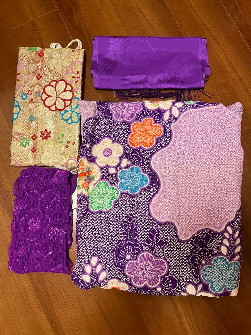 七五三用　紫色の着物と付属品セット