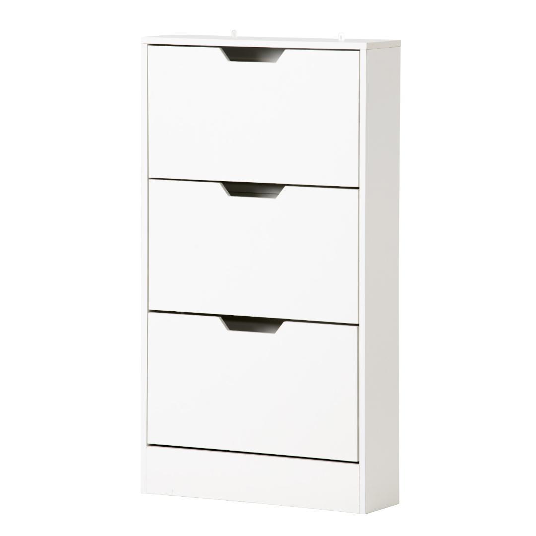 ホワイト色 下駄箱 3段 シューズラック 玄関収納 引き出し ひとり暮らし