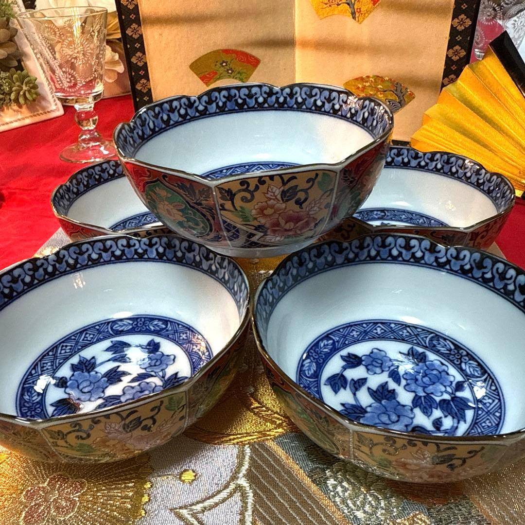 美品　吾山窯　金彩　伊万里長皿　豪華古伊万里小鉢　全10客 No.4-7