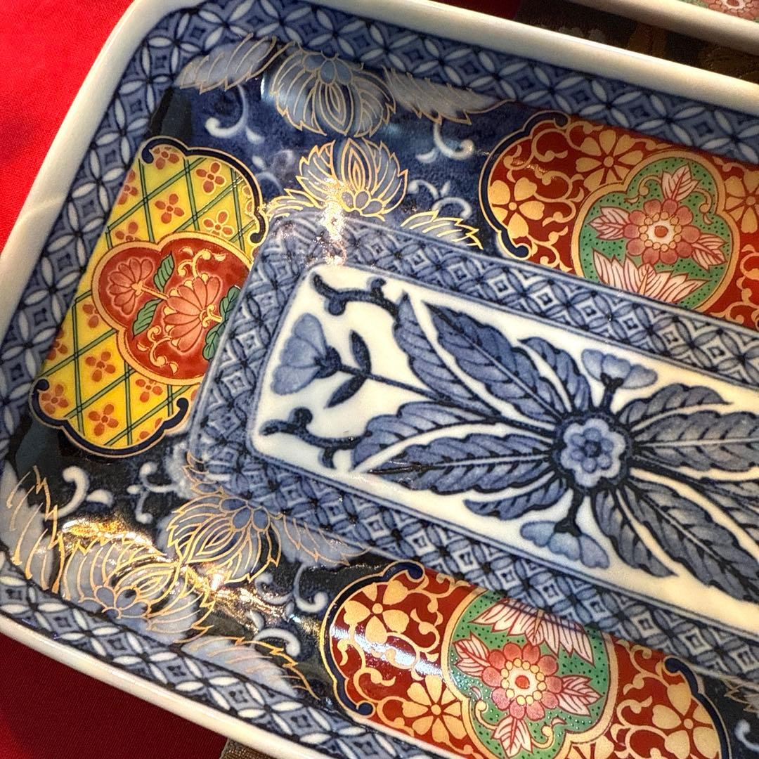 美品　吾山窯　金彩　伊万里長皿　豪華古伊万里小鉢　全10客 No.4-7
