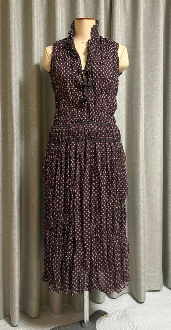 ISSEYMIYAKEブラウンドット柄ワンピース