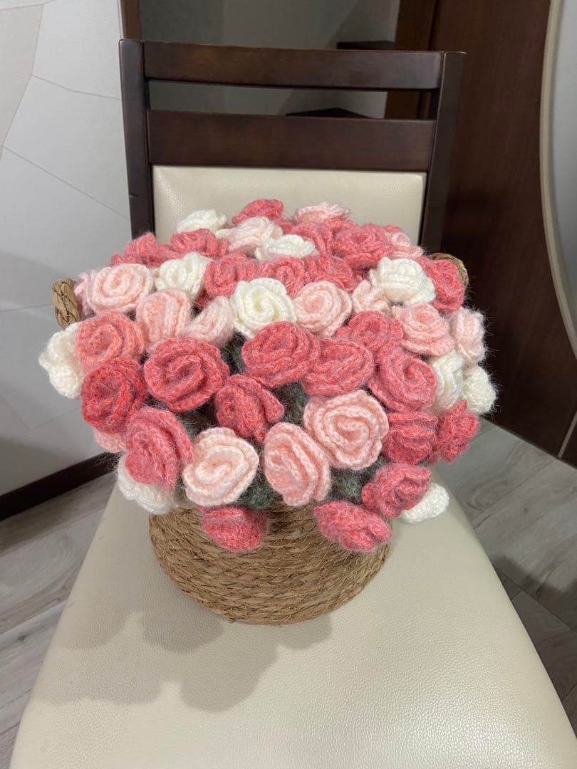 椿の花束ブランケット直径123cm，69本の大きな花ストール