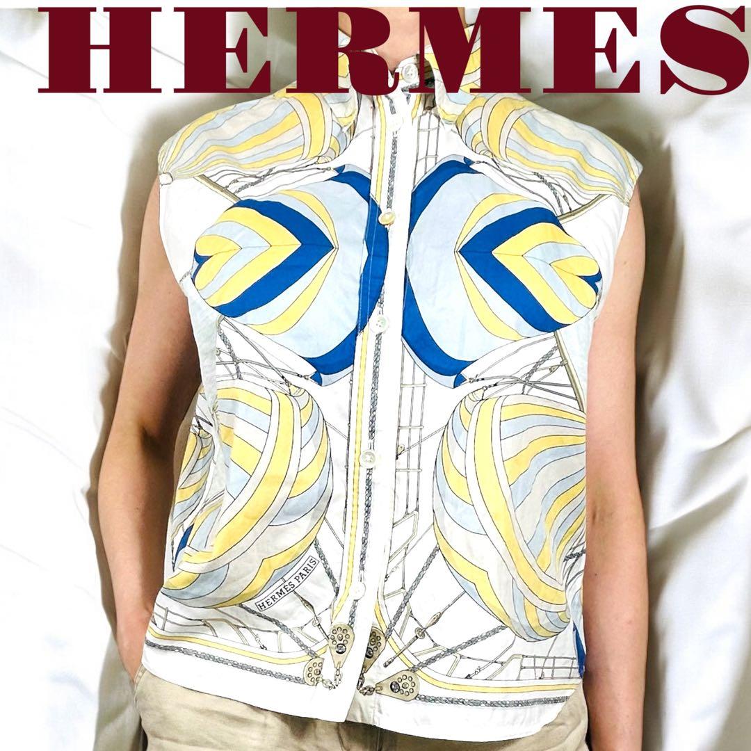 HERMES エルメス　幾何学模様 半袖シャツ コットンシャツ　ノースリーブ