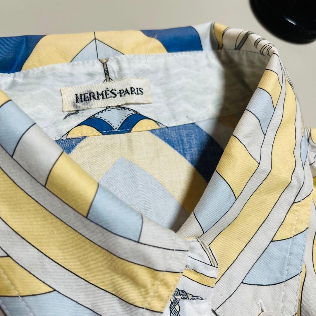 HERMES エルメス　幾何学模様 半袖シャツ コットンシャツ　ノースリーブ