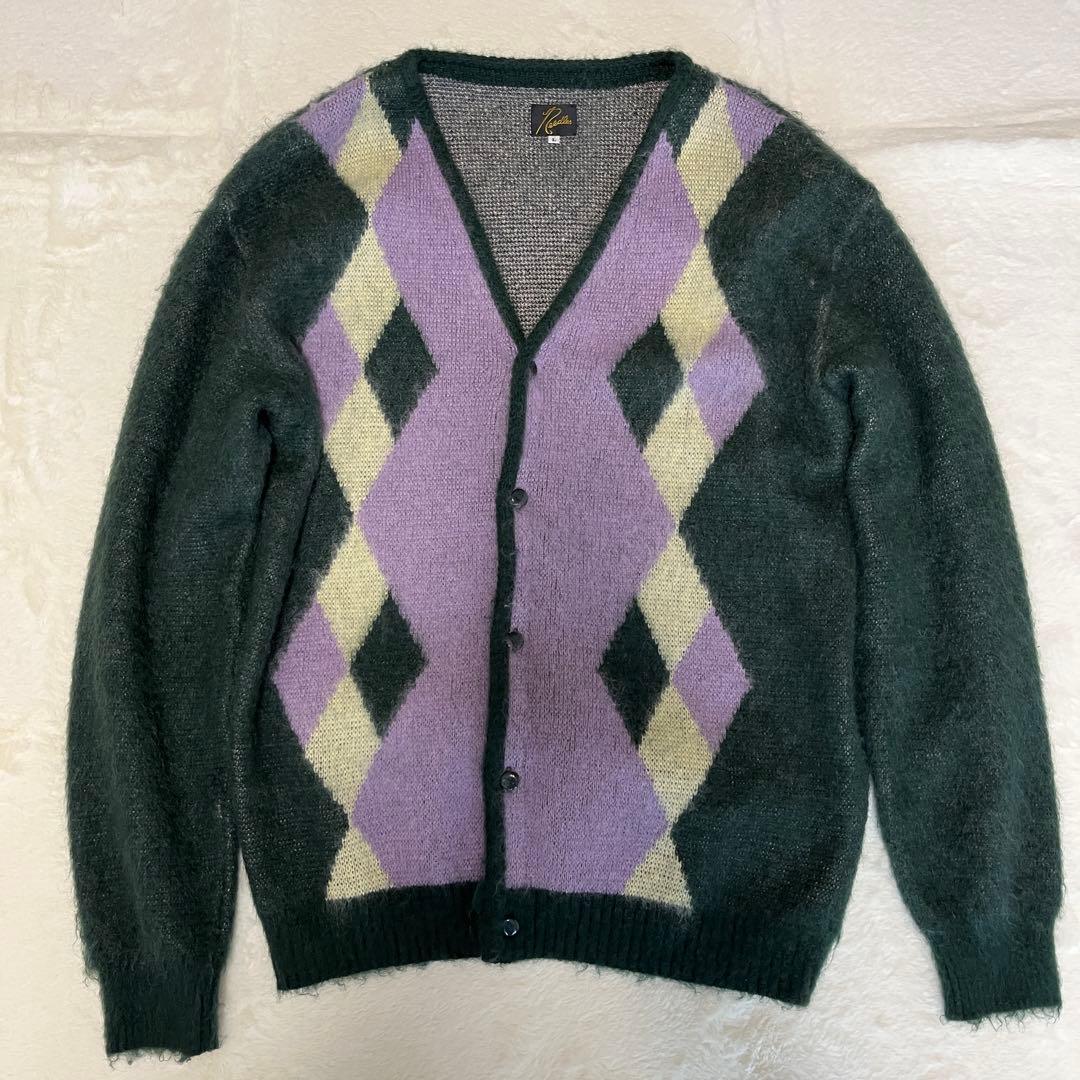 Needles モヘア カーディガン アーガイル柄 Lサイズ パープル系