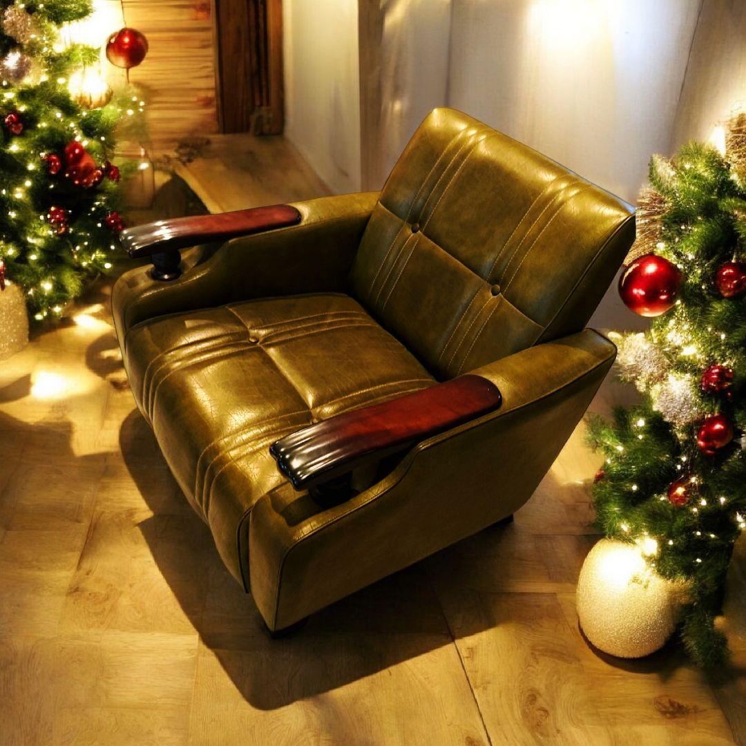 一人用ソファ、ソファ、ヴィンテージソファ、レトロソファ、昭和ソファ、カーキソファ