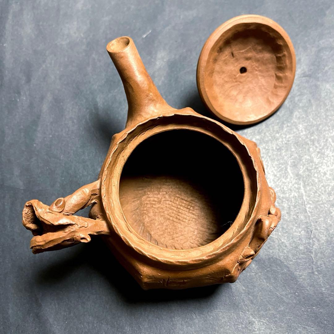 田島万古焼 勝三窯　手捻り急須と湯呑　葡萄　蛙摘み3点セット