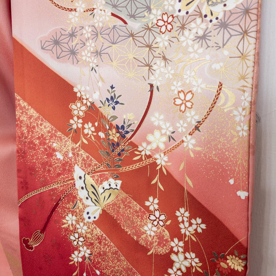 値下げコメント対応しません R7SK1333 振袖+帯 2点セット 金彩