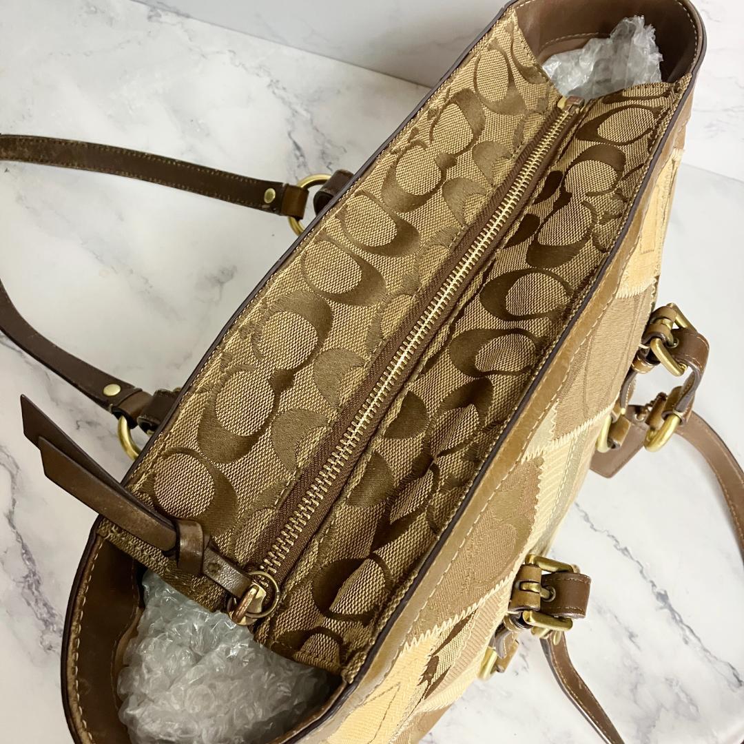 B912【A4収納可能】COACH★パッチワーク トートバッグ 茶系 12527