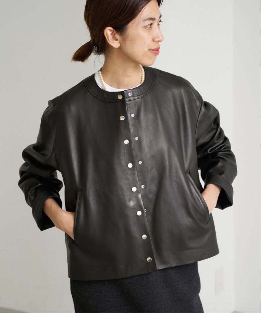 タグ付き★ IENA羊革シープ ブルゾン★アニエス カーディガン風