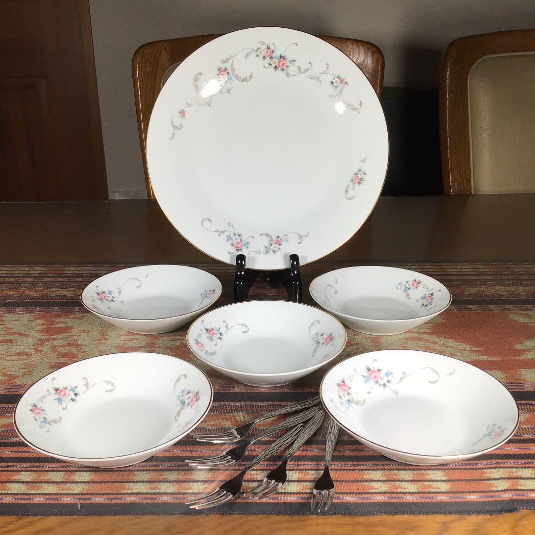 ノリタケ 『ヤングフラワー』　浅ボウル皿　スプーン　5組　大皿