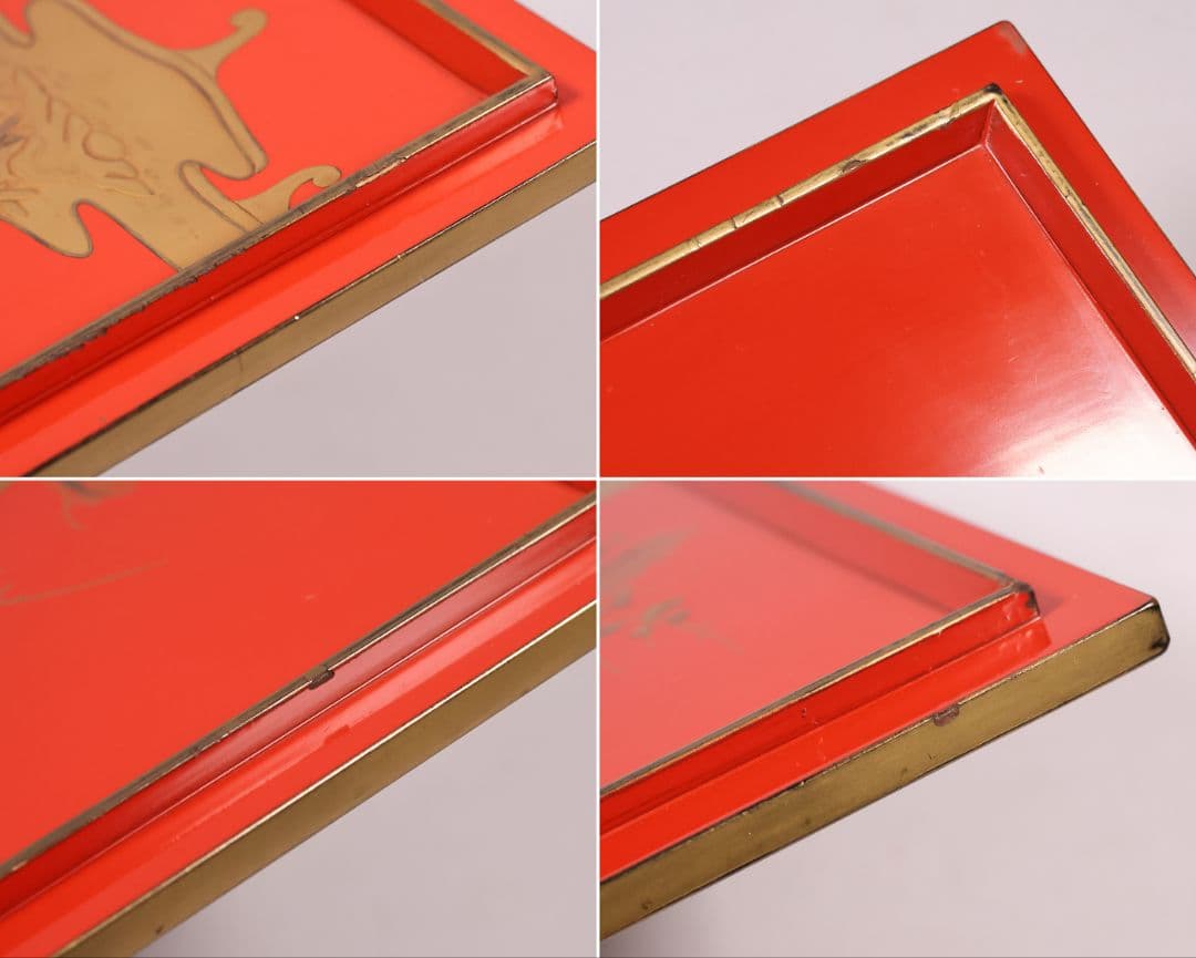 【MB209】時代物 市松に宝尽 松竹梅 金蒔絵 五段重箱 台付 天然木 漆塗