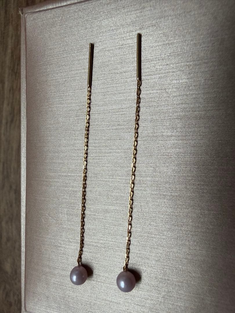 K18　アメリカンパールピアス　ゴールド ロングピアス　チェーンピアス