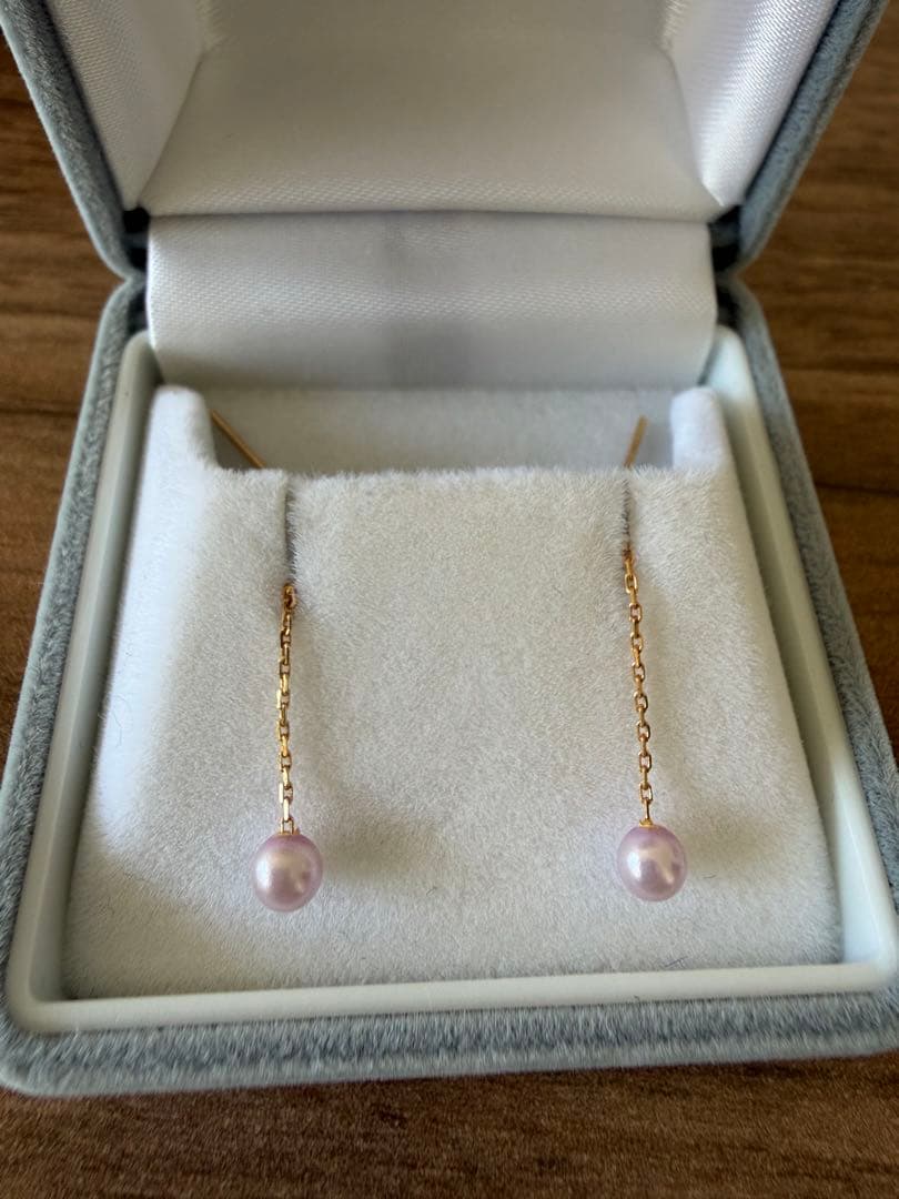 K18　アメリカンパールピアス　ゴールド ロングピアス　チェーンピアス