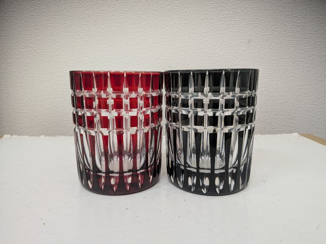 伝統工芸 江戸切子 太武朗 三筋格子 ペアカップ 未使用