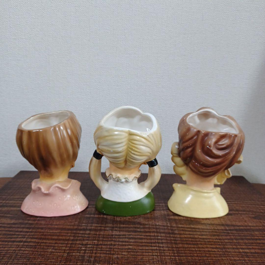 ビンテージ レディヘッドベース 陶器製の置物花瓶　美しい女性　３点セット