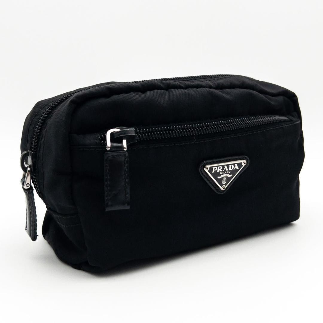 【極美品】PRADA テスートナイロン　ポーチ　トライアングルロゴ　黒