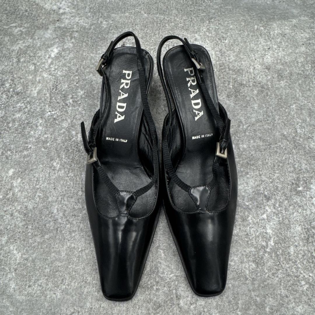 靴 Prada Black Square Toe 36 Replaced Heels