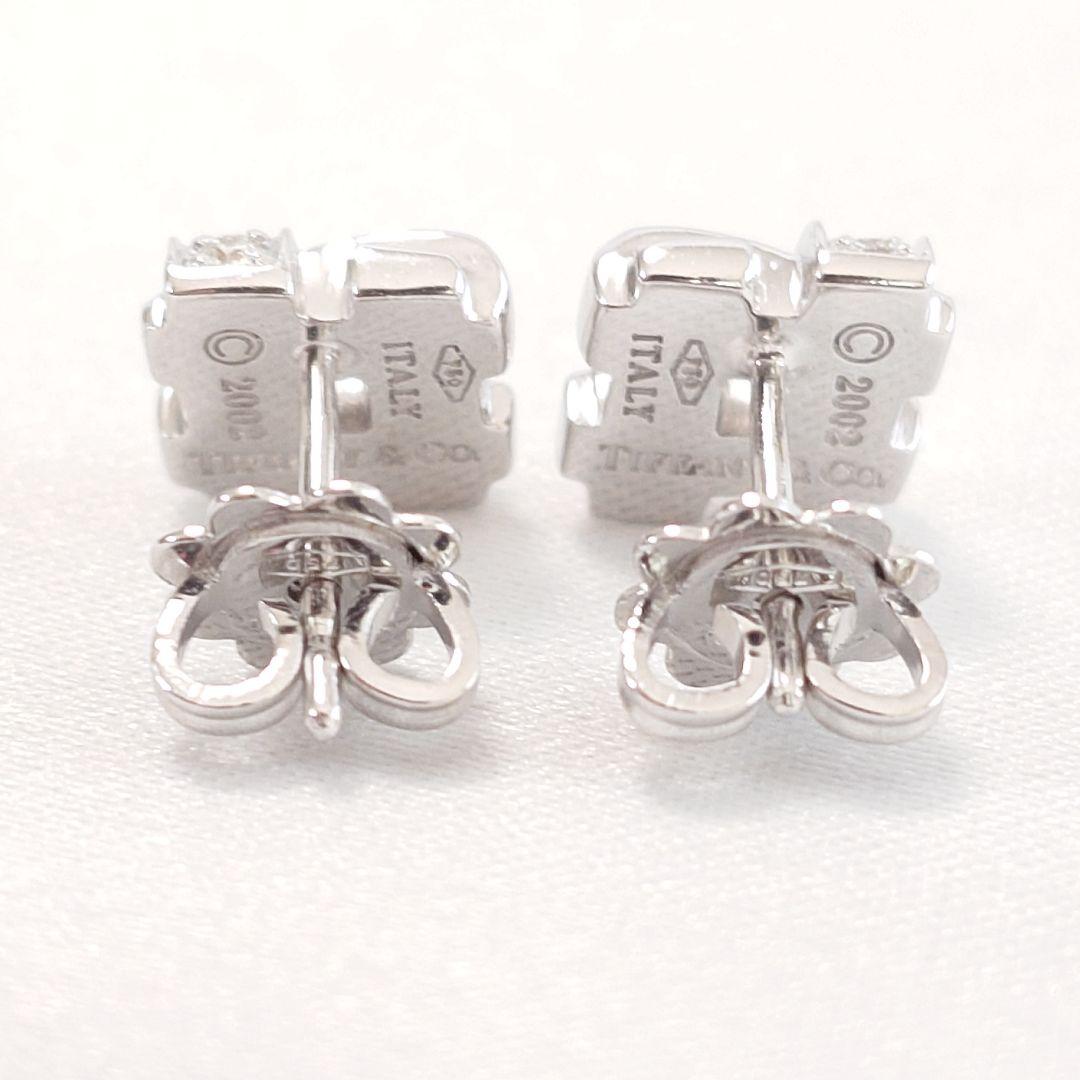 【磨き済】ティファニー K18WG ウォーブン ダイヤモンド ピアス 6669