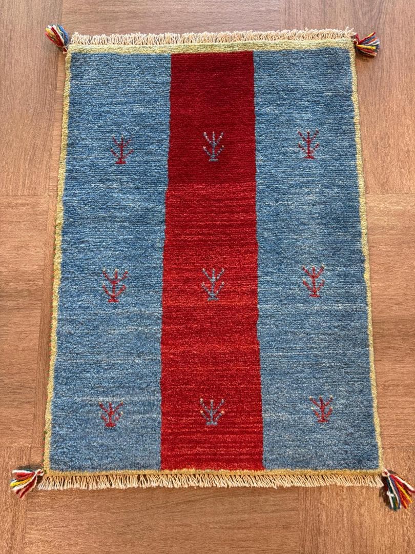 ギャッベ 90x64cm ペルシャ絨毯 手織り ギャベ 玄関マットラグ 絨毯