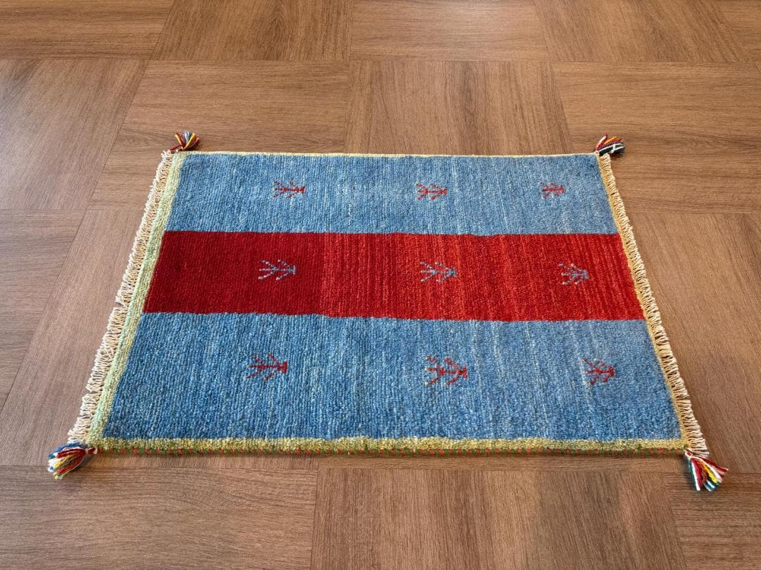 ギャッベ 90x64cm ペルシャ絨毯 手織り ギャベ 玄関マットラグ 絨毯